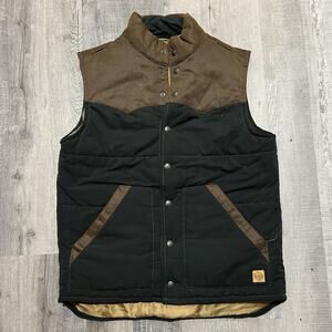 Red Head Ranch Vest Snap Front Two Tone Brown/Black Leather Cowboy Mens M